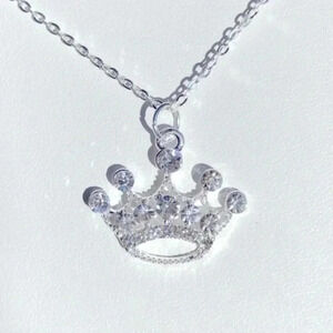 Silver Rhinestone Princess Queen Crown Necklace